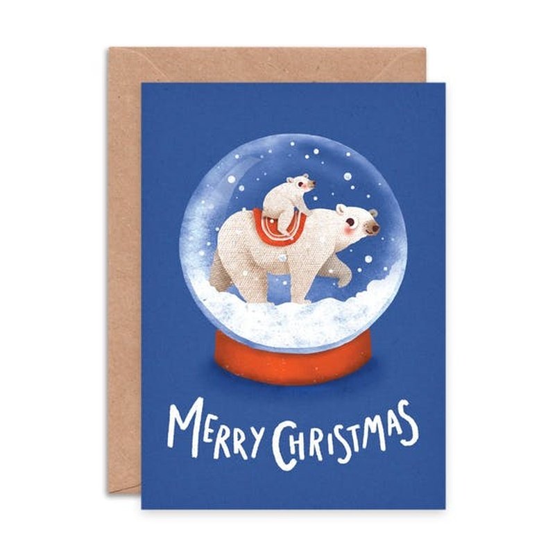 Kaart Merry Christmas | Polar Bears Snow Globe