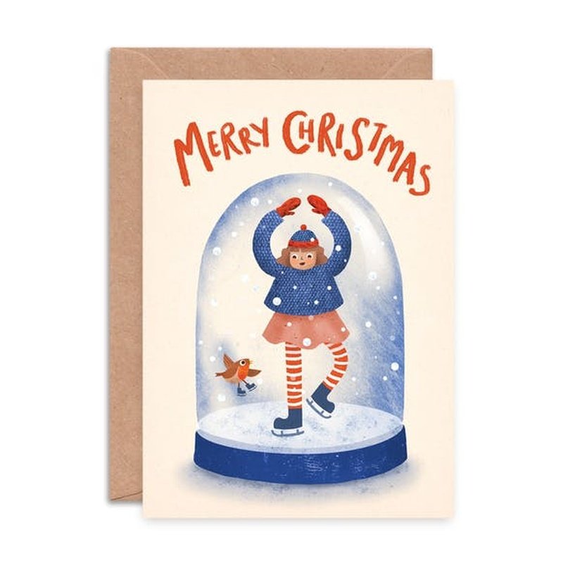 Merry Christmas | Ice Skater Snow Globe