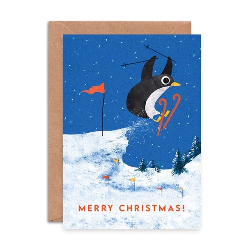 Kaart Merry Christmas | Skiing Penguin