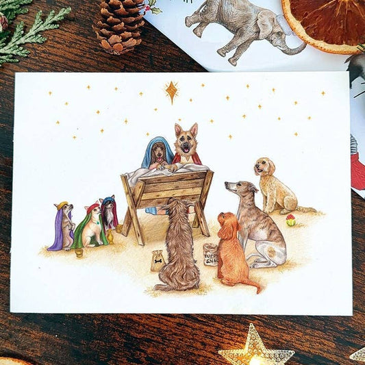 Kaart Christmas Nativity Dogs