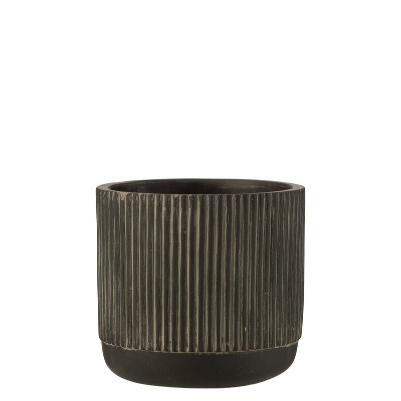 J-Line Bloempot Lijn Keramiek Zwart/Bruin Medium