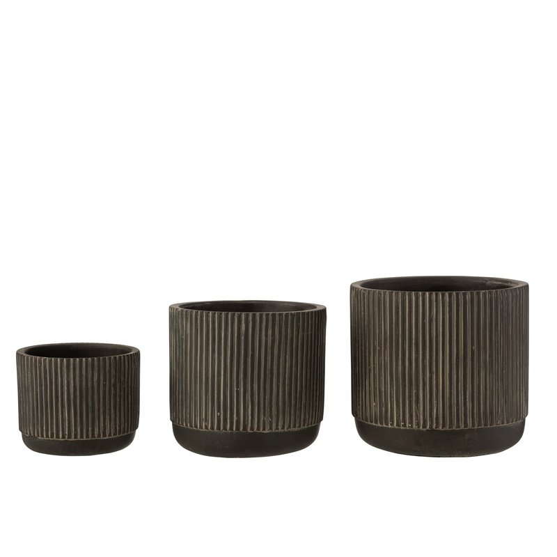 J-Line Bloempot Lijn Keramiek Zwart/Bruin Large