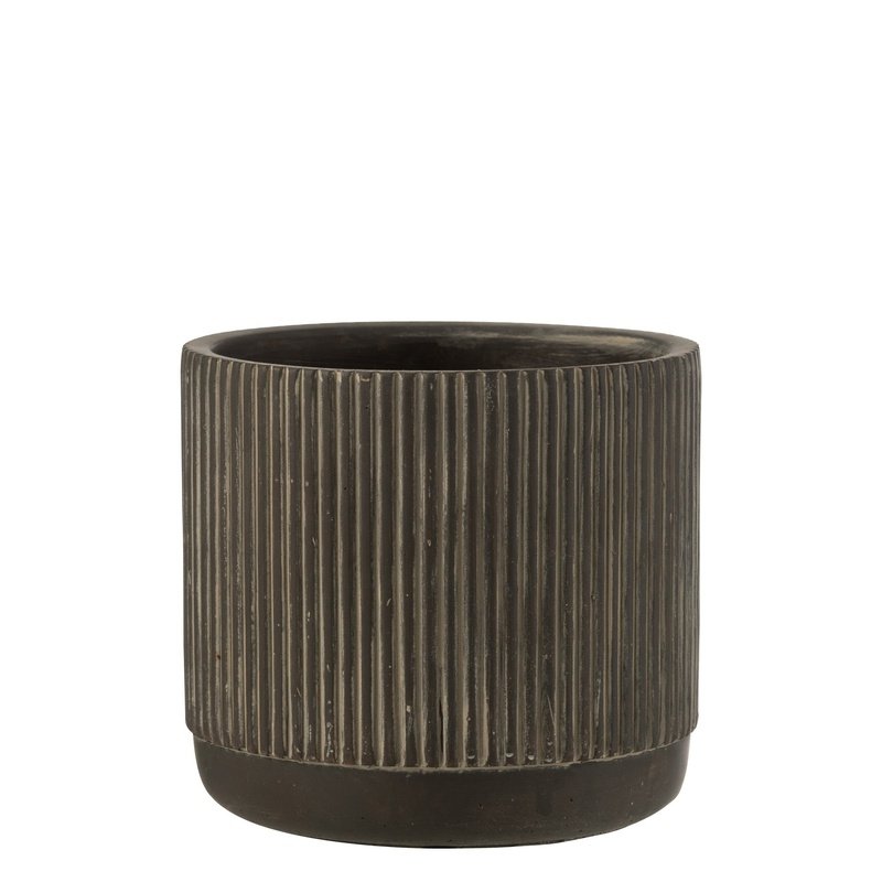 J-Line Bloempot Lijn Keramiek Zwart/Bruin Large