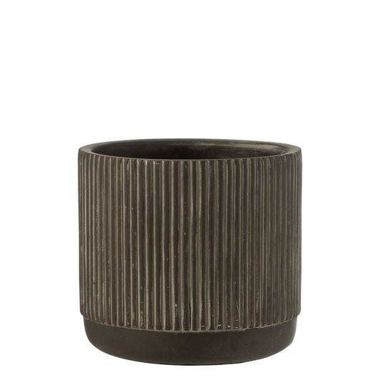 J-Line Bloempot Lijn Keramiek Zwart/Bruin Large