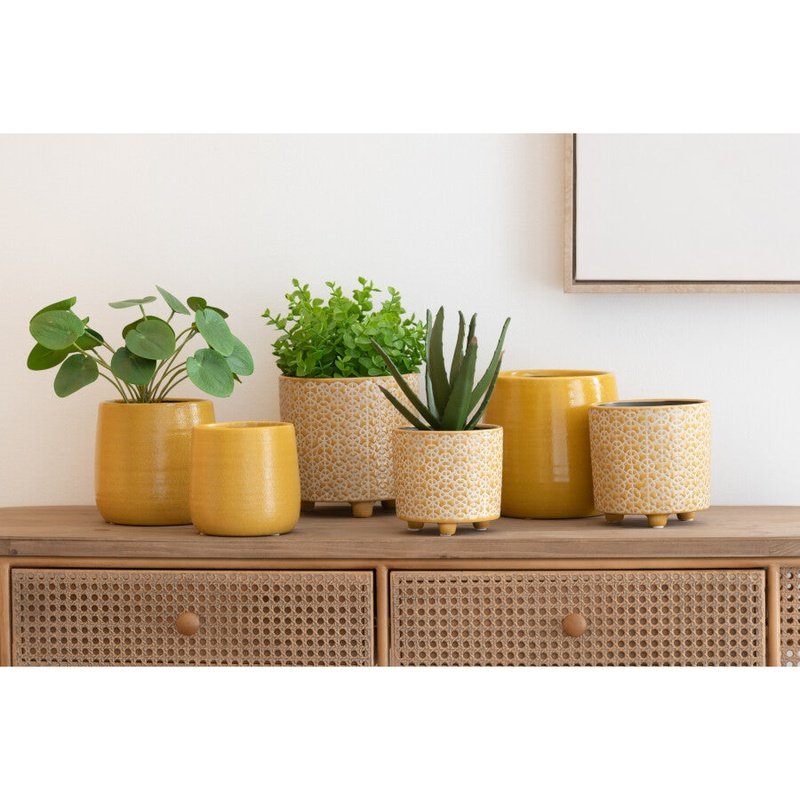 J-Line Bloempot Effen Keramiek Oker Small