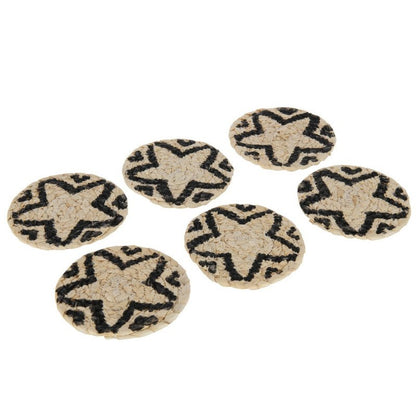 J-Line Set Van 6 Onderzetters Rond Ster Maisschil Naturel/Zwart