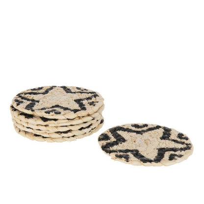 J-Line Set Van 6 Onderzetters Rond Ster Maisschil Naturel/Zwart