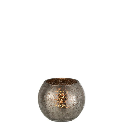 J-Line Windlicht Bol Craquele Glas Grijs Small
