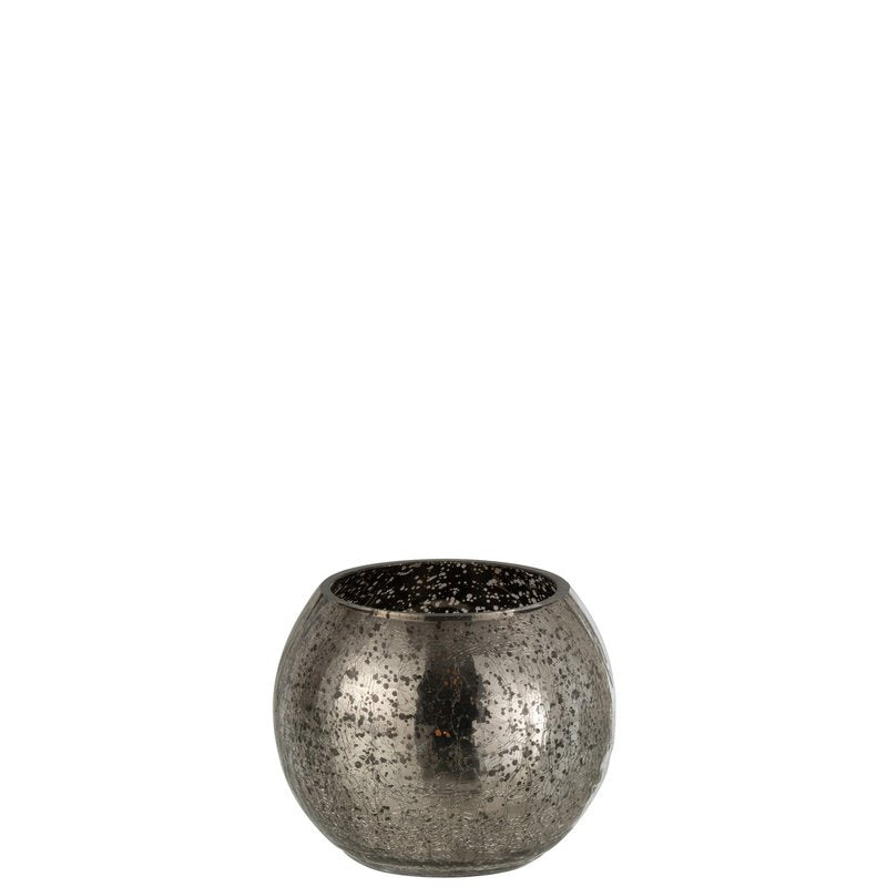 J-Line Windlicht Bol Craquele Glas Grijs Small