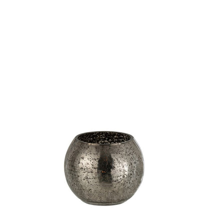 J-Line Windlicht Bol Craquele Glas Grijs Small