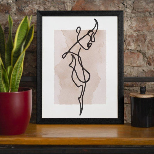 Vrouw Zijwaarts Line Art Waterverf Print | 40x50